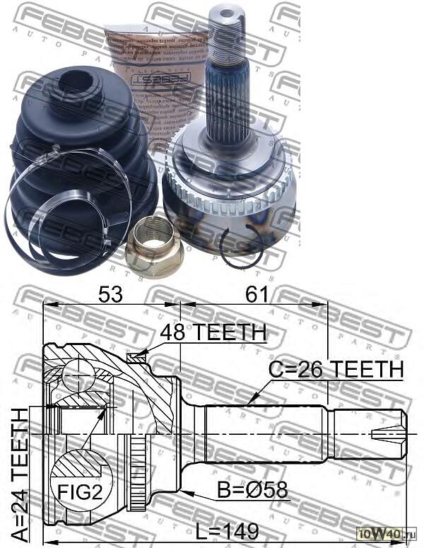 шрус наружный 24x58x26 (toyota corolla ce120 / nze12 / zze12 2000-2008) febest