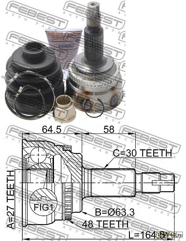 шрус наружный 27x63x30 (toyota kluger l / V acu20 / mcu20 2000-2007) febest