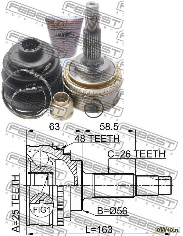 шрус наружный 25x56x26 (toyota harrier acu15 / sxu15 / mcu15 4wd 1997-2003) febest