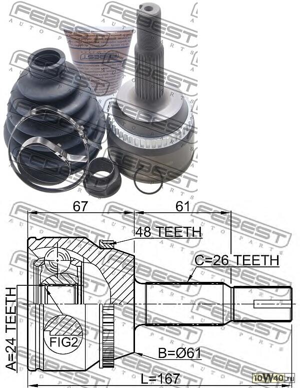 шрус наружный 24x61x26 toyota camry acv3 / mcv3 2001-2006