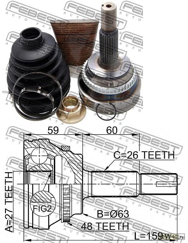 шрус наружный 27x63.3x26 (toyota camry acv40 / gsv40 2006-) febest
