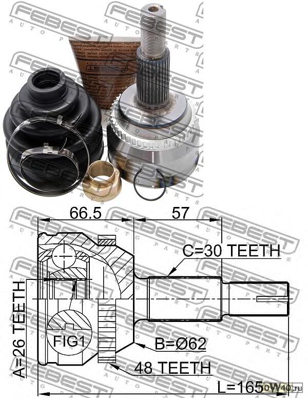шрус наружный 26x62x30 (toyota camry acv3 / mcv3 2001-2006) febest