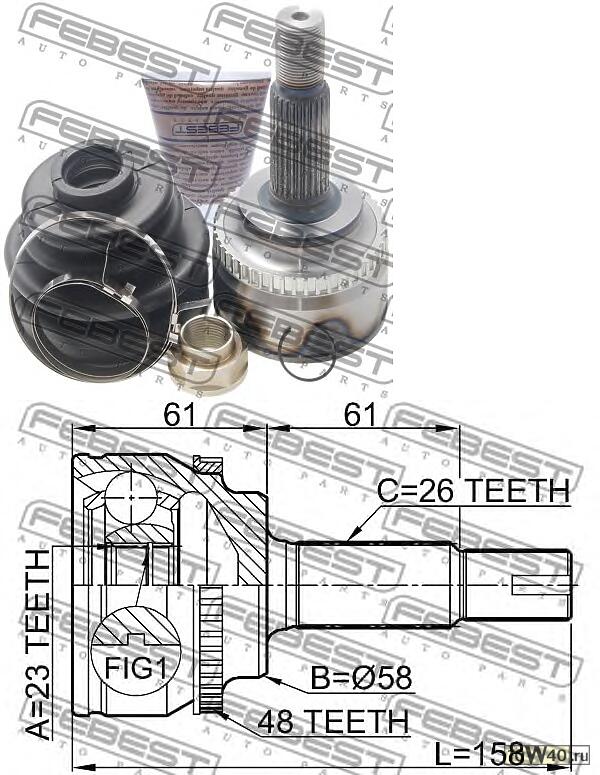 шрус наружный 23x58x26 (toyota corolla ce120 / nze12 / zze12 2000-2008) febest