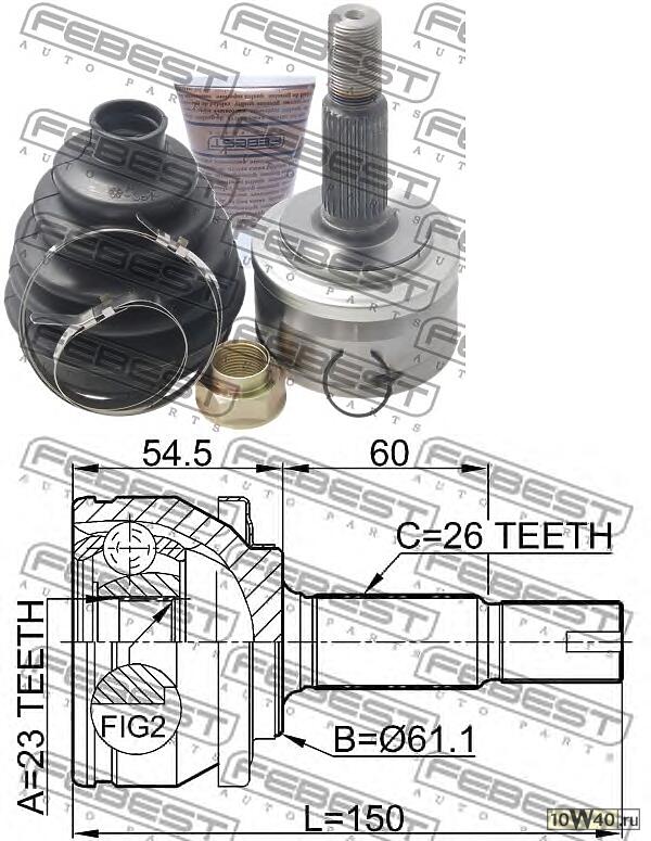 шрус наружный 23x61x26 (toyota corolla ade150 / nde150 / nre150 / zre15 / zze150 2006-) febest