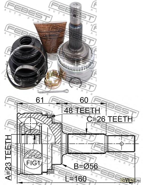 шрус наружный 23x56x26 (toyota avensis at22 / azt220 / cdt220 / ct220 / st220 / zzt22 1997-2003) febest