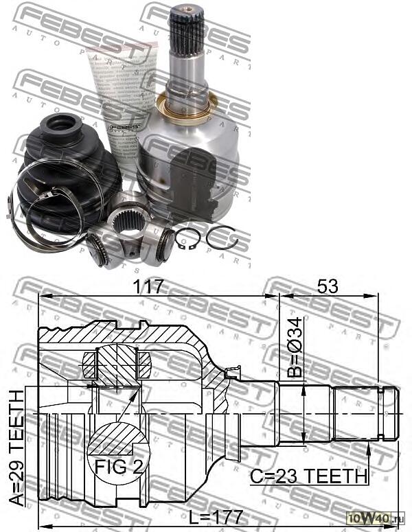шрус внутренний 29х34х23 (toyota corolla ae10 / ce10 / ee10 1991-2002) febest