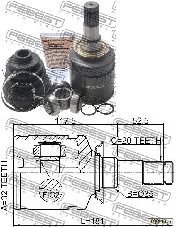 шрус внутренний левый 32x35x20 toyota avensis at22 / azt220 / cdt220 / ct220 / st220 / zzt22 1997-2003
