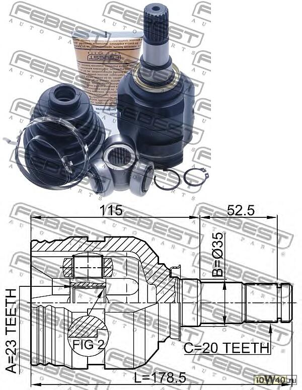 шрус внутренний левый 23x35x20 (toyota carina e at19 / st191 / ct190 1992-1997) febest