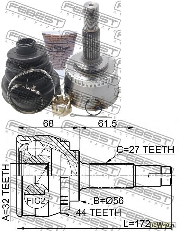 шрус наружный 32x56x27 (nissan primera p11 1996-2001) febest