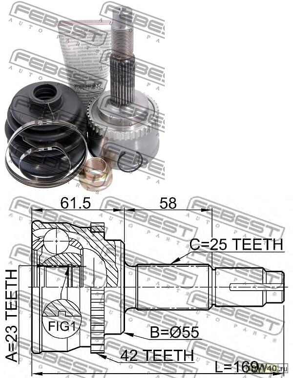 шрус наружный 23x55x25 (nissan ad van / wingroad y11 1999-2004) febest