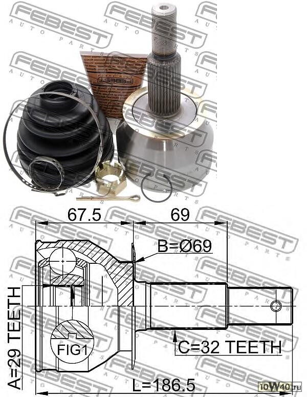 шрус наружный задний 29x69x32 (nissan pathfinder r51m 2005-) febest