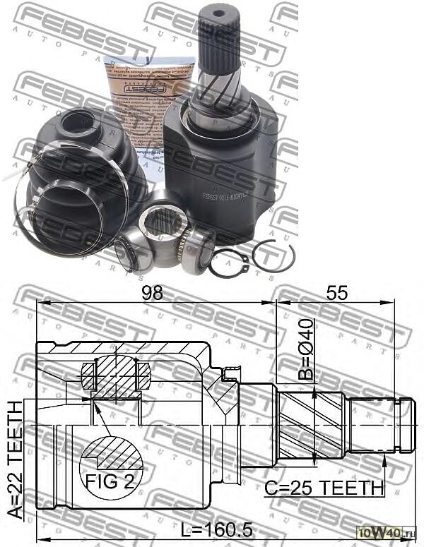 шрус внутренний левый 22x40x25 (nissan tIIda c11 2005-) febest