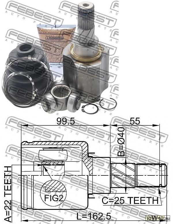 шрус внутренний правый 22x40x25 (nissan almera b10rs (classic) 2006-) febest