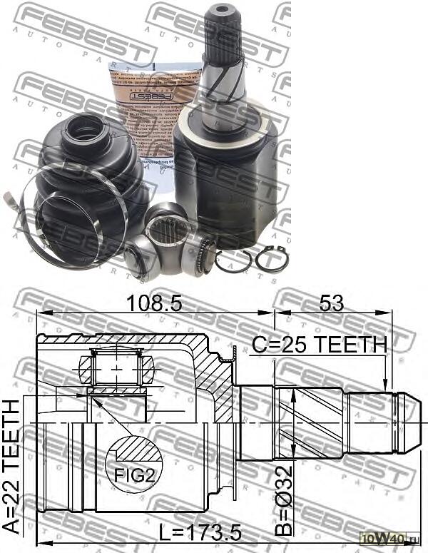 шрус внутренний правый 22x32x25 (infiniti fx45 / 35 (s50) 2002-2008) febest