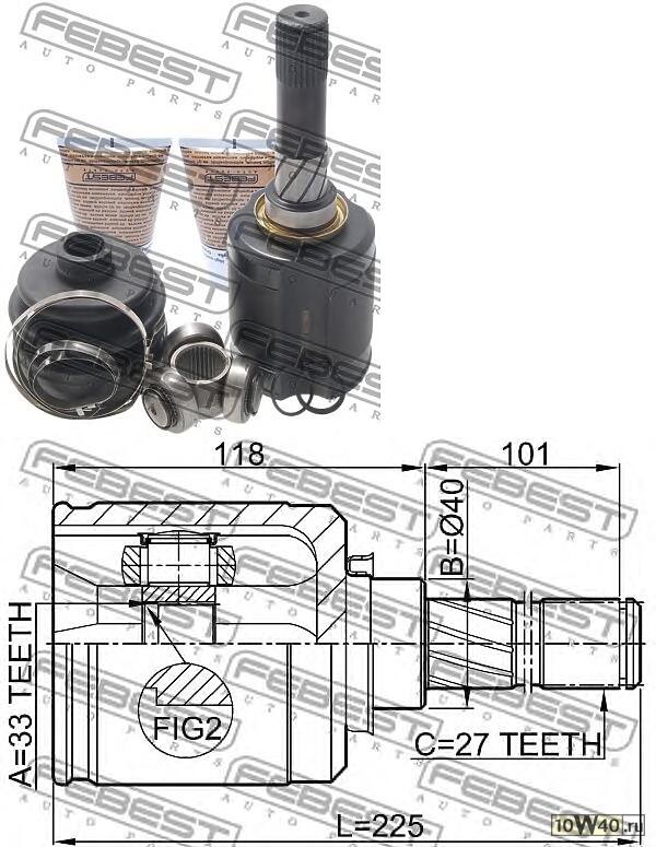 шрус внутренний левый 33x40x27 (nissan qashqai j10f 2006-) febest