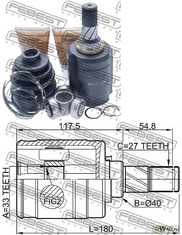 шрус внутренний левый 33x40x27 nissan qashqai j10e 2006.12-2013.12 [el]
