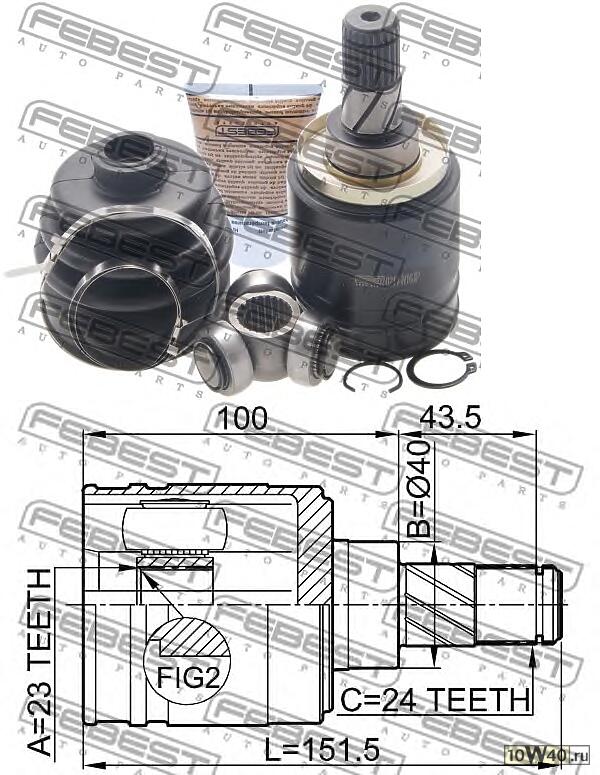 шрус внутренний 23x40x24 (nissan ad van / wingroad y11 1999-2004) febest