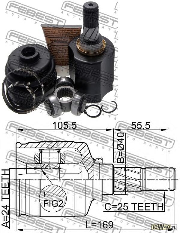 шрус внутренний левый 24x40x25 (nissan primera p12 2001-2007) febest