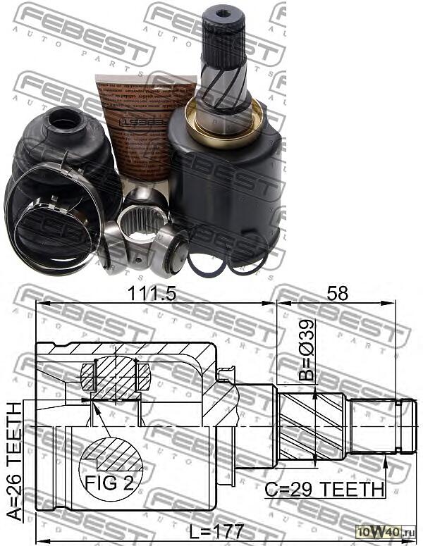 шрус внутренний левый 26x39x29 (nissan x-trail t30 2000-2006) febest