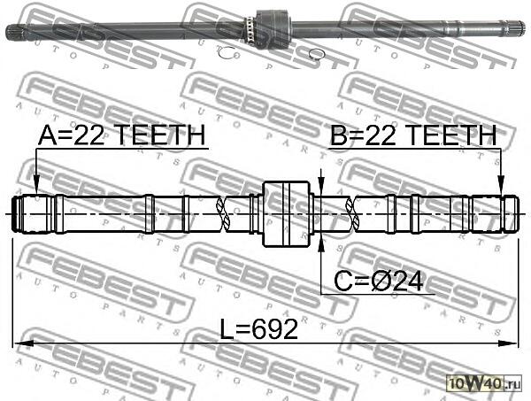 полуось правая 22x692x22 (nissan primera p11 1996-2001) febest