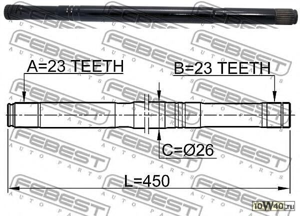 полуось левая 23x450x23 (nissan primera p12 2001-2007) febest