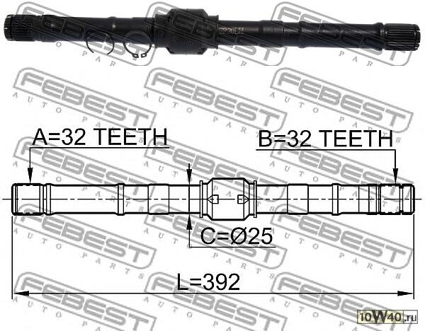 полуось левая 32x392x32 (nissan primera p11 1996-2001) febest