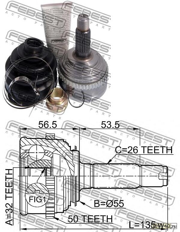 шрус наружный 32x55x26 (honda cr-v rd1 / rd2 1997-2001) febest