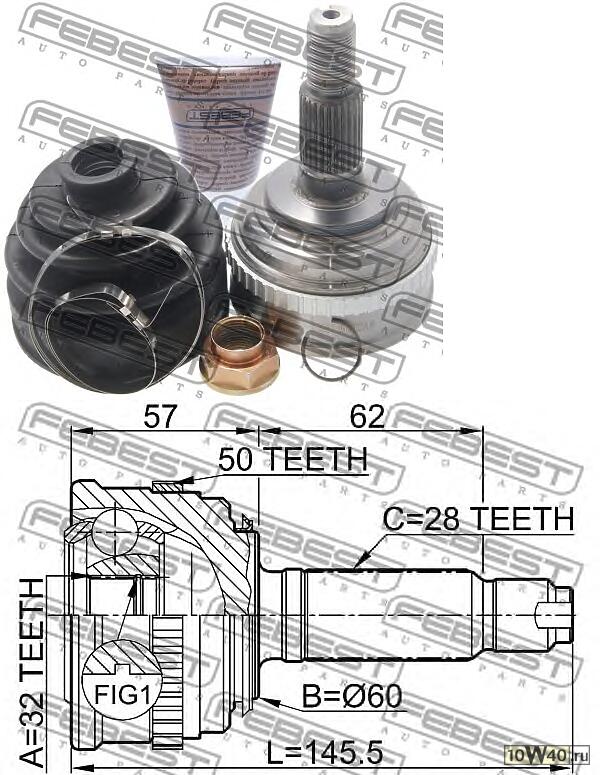 шрус наружный 32x60x28 (honda accord cc / cd / ce 1994-1998) febest