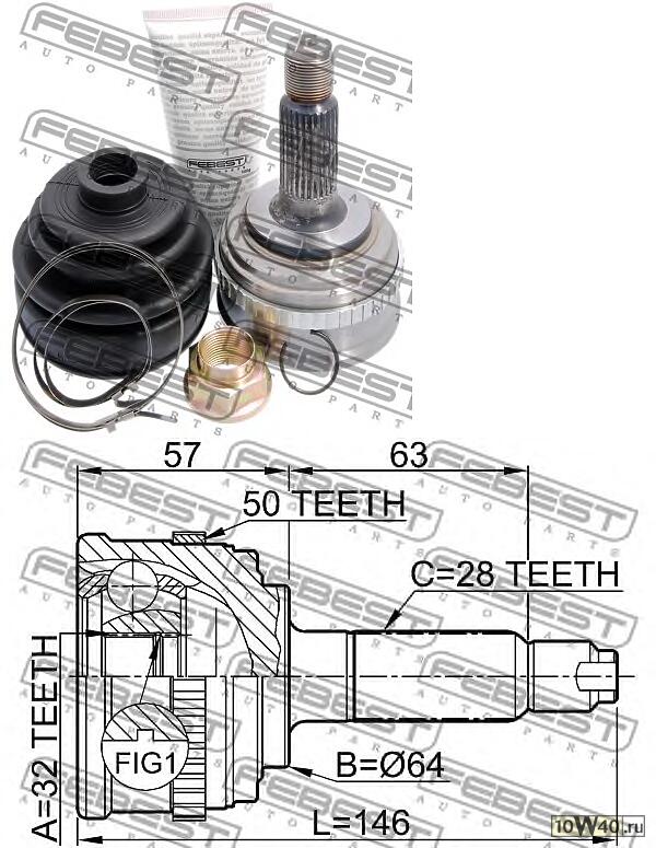 шрус наружный 32x64x28 (honda accord cf3 / cf4 / cf5 / cl1 / cl3 1998-2002) febest
