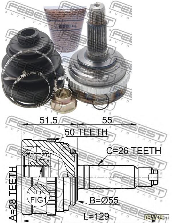 шрус наружный 28x55x26 (honda integra dc1 / dc2 / db6 / db7 / db8 / db9 1993-2000) febest