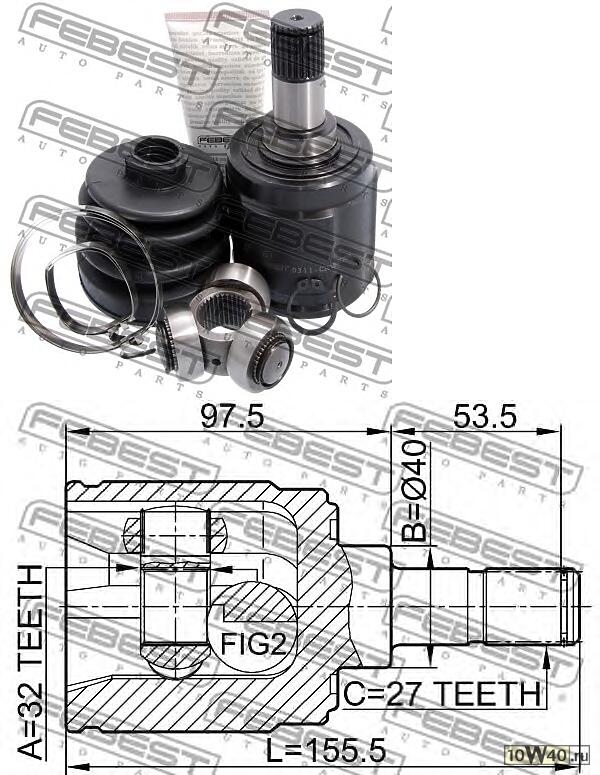 шрус внутренний правый 32x40x27(58.5) (honda accord cl / cn / cm 2002-2008) febest