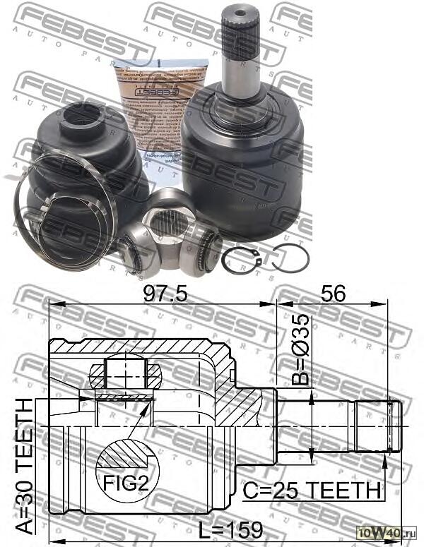 шрус внутренний левый 30x35x25 (honda integra dc1 / dc2 / db6 / db7 / db8 / db9 1993-2000) febest