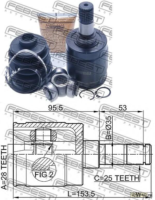 шрус внутренний левый 28x35x25 (honda civic eu / ep / es 2001-2006) febest