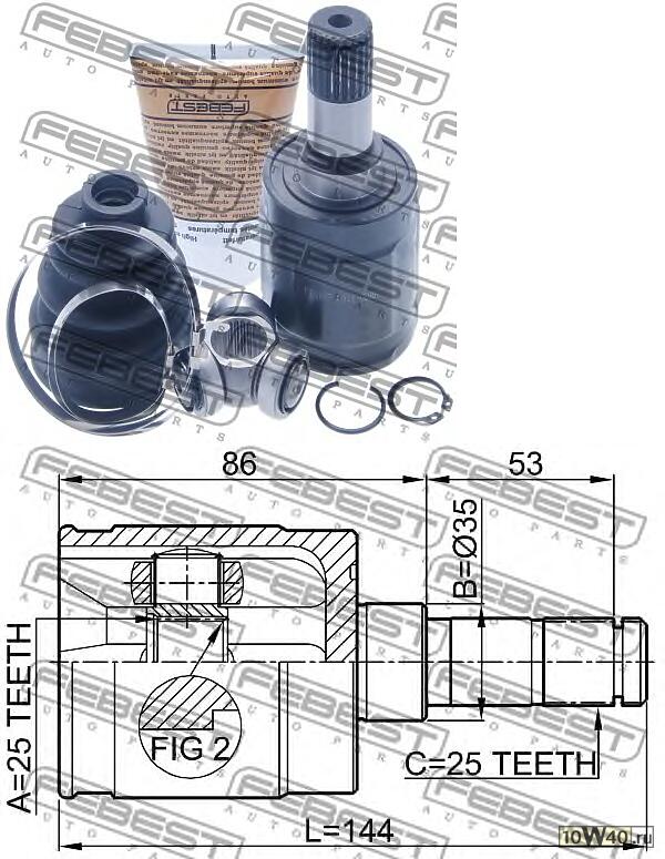 шрус внутренний правый 25x35x25 (honda jazz / fit gd 2002-2008) febest