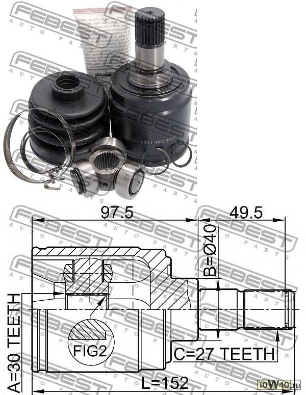 шрус внутренний левый 30x40x27 (honda accord cl / cn / cm 2002-2008) febest