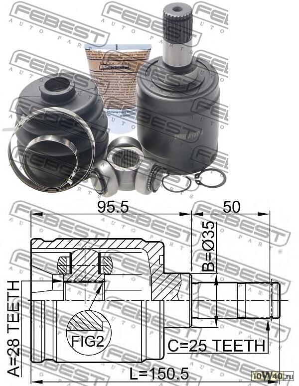 шрус внутренний правый 28x35x25 (honda integra dc1 / dc2 / db6 / db7 / db8 / db9 1993-2000) febest