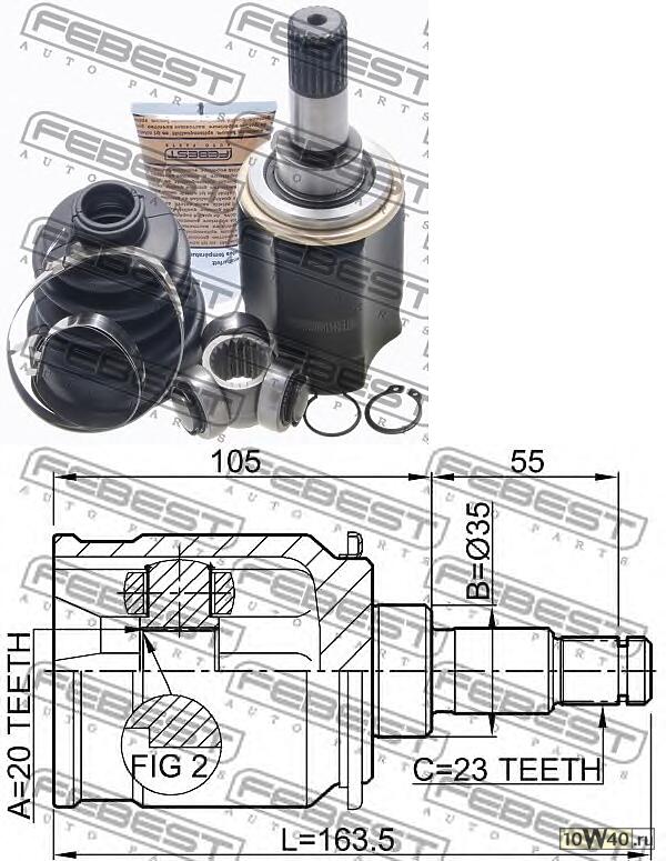шрус внутренний задний 20x35x23 (honda cr-v rd4 / rd5 / rd6 / rd7 / rd9 2001-2006) febest