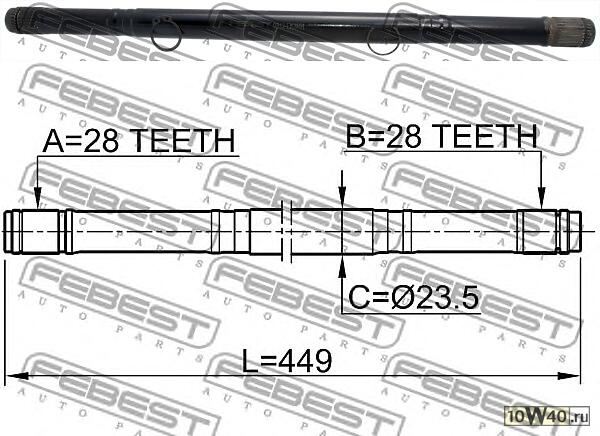 полуось прав.28x449x28 honda civic ej9 / ek1 / ek3 / ek4 1995-2001