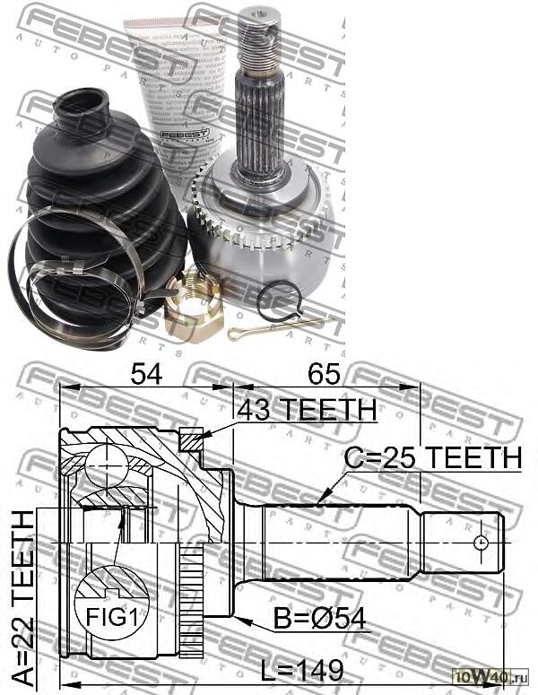 Код оригинала: MB620394, <BR>Шрус Наружный 22x54x25 (Mitsubishi Lancer/Mirage Cb/Cd 1991-1995) Febest