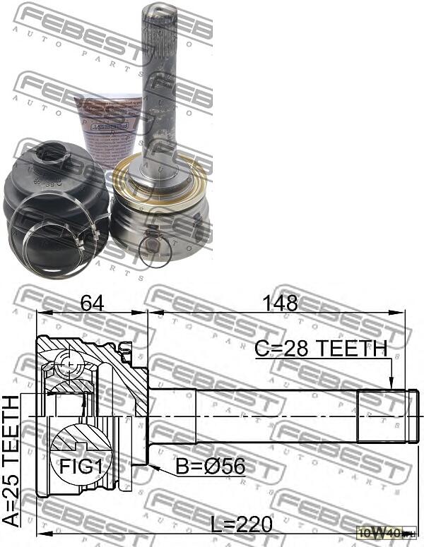 шрус наружный 25x56x28 (mitsubishi pajero II v14w-v55w 1991-2004) febest