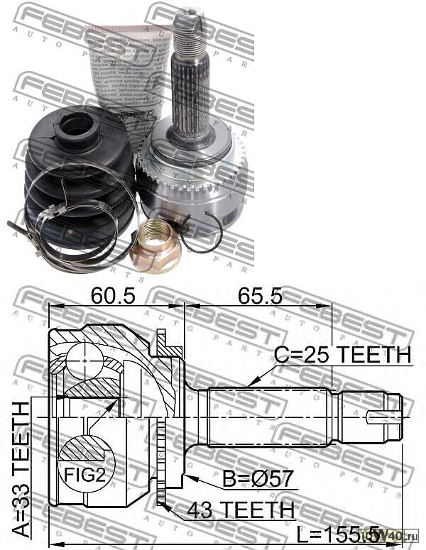 шрус наружный 33x57x25 (mitsubishi outlander cu 2002-2006) febest