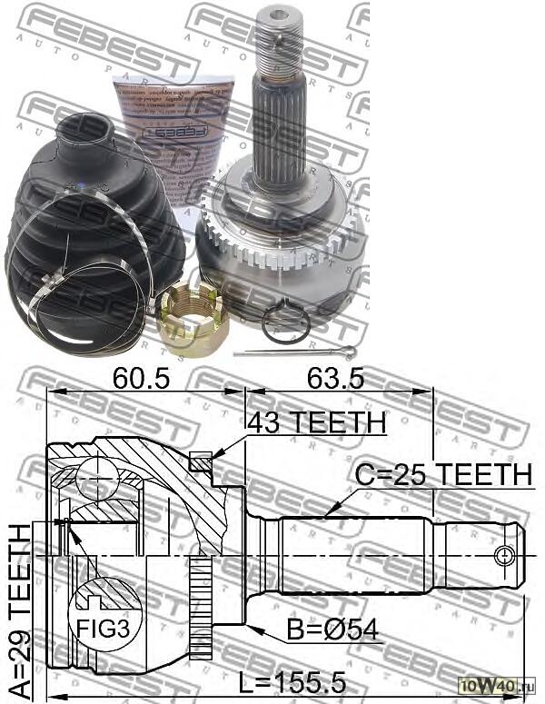 шрус наружный 29x54x25 (mitsubishi carisma da 1995-2003) febest