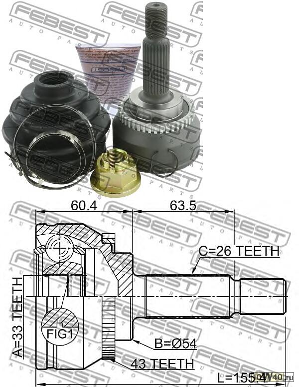 шрус наружный 33x54x26 mitsubishi carisma da1-6a 1995.05-2003.12 [eur]