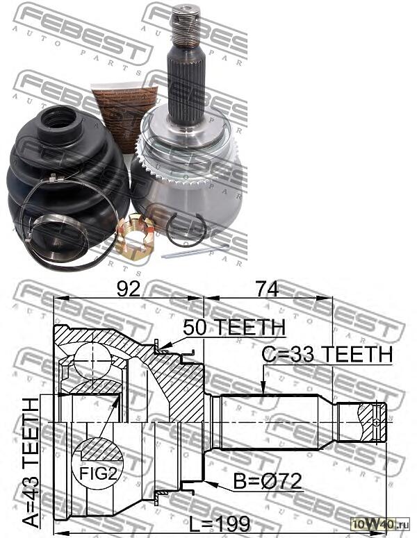шрус наружный задний 43x72x33 (mitsubishi pajero III montero v65w / v75w 2000-2006) febest