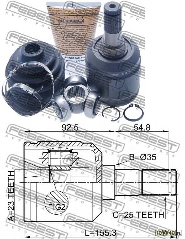 шрус внутренний 23x35x25 (mitsubishi rvr n11w / n13w / n21w / n21wg / n23w / n23wg / n28w / n28wg 1992-1997) febes