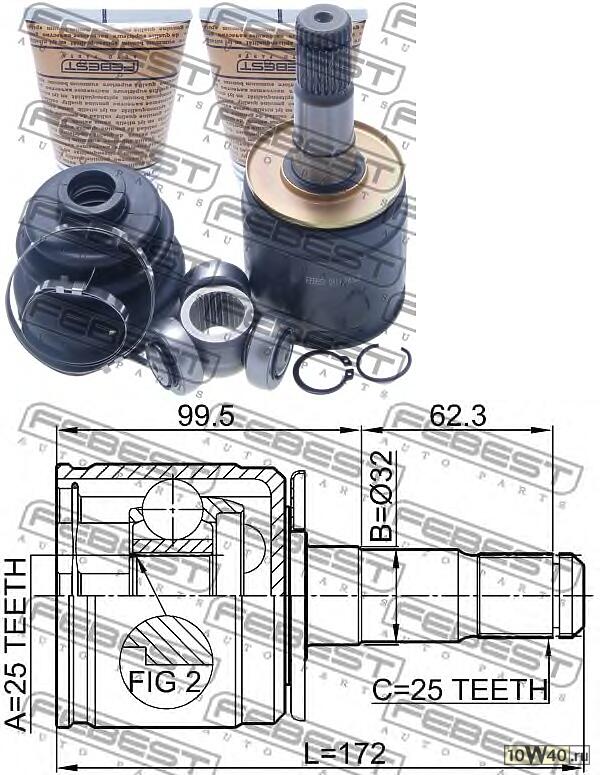 шрус внутренний левый 25x32x25 (mitsubishi pajero II v14w-v55w 1991-2004) febest