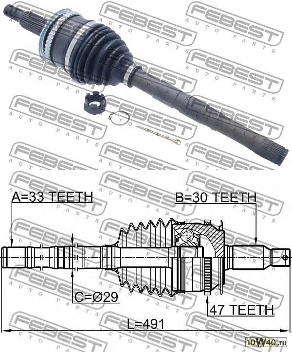 шрус наружный с валом правый 33x490x30 mitsubishi pajero / montero sport challenger kh 2008-