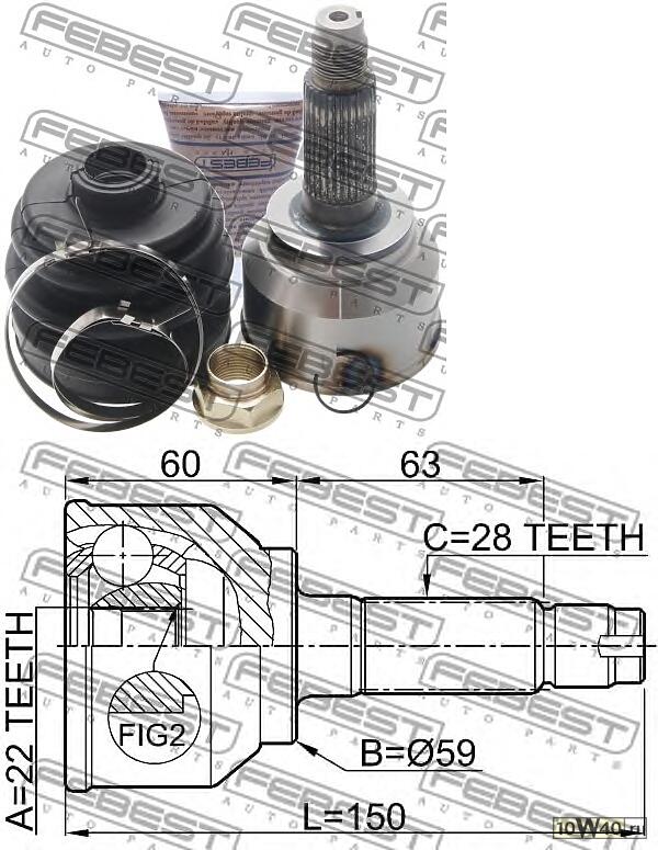 шрус наружный 22x59x28 (mazda 3 bk 2003-2008) febest