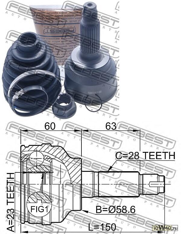шрус наружный 23x59x28 (mazda 3 bk 2003-2008) febest