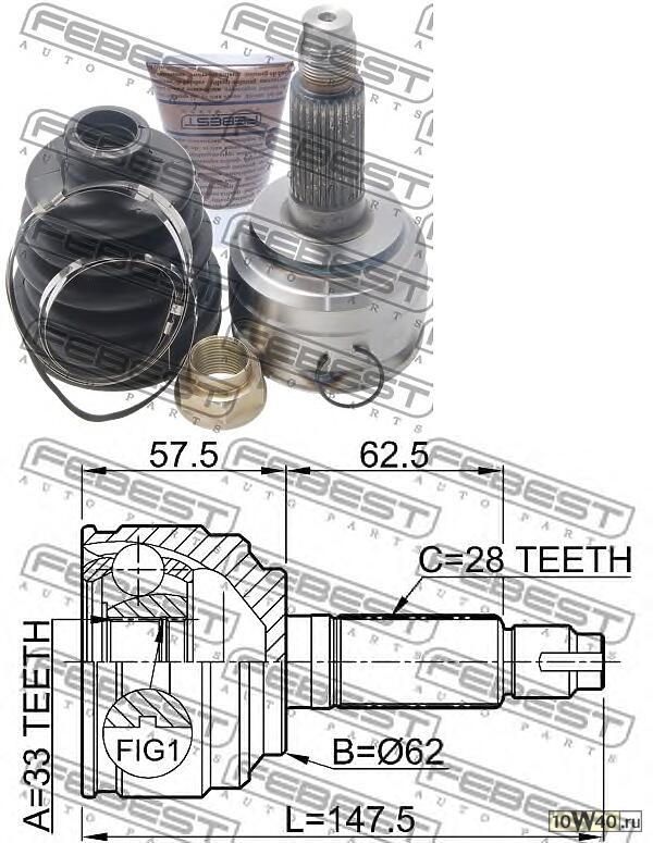шрус наружный 33x62x28 (mazda 6 wagon gh 2007-) febest